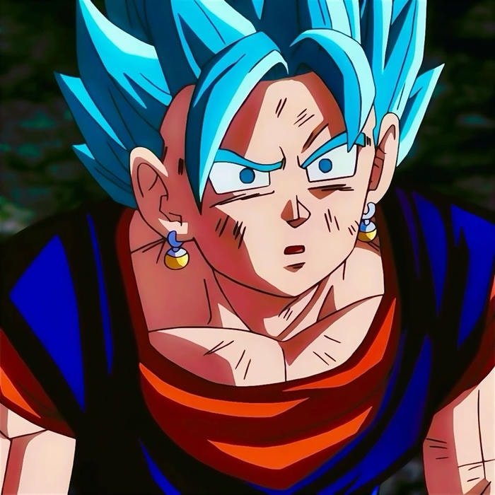 Wind swept hair motion captured dynamically in Vegito pfp