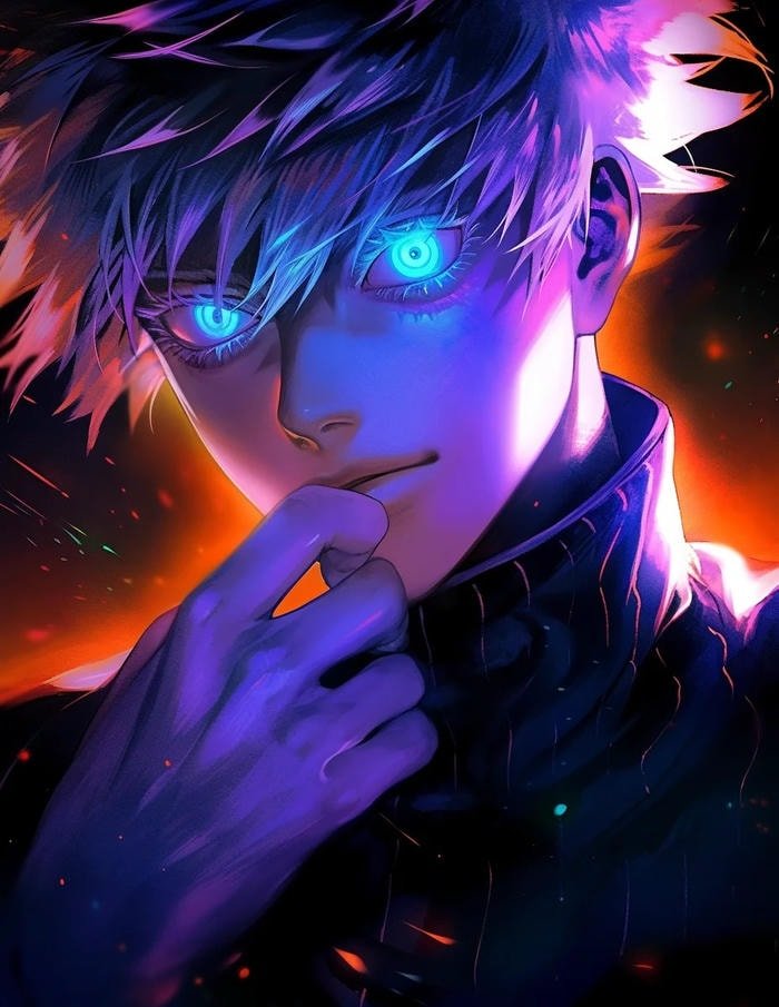 bright gojo discord pfp with blue light effect