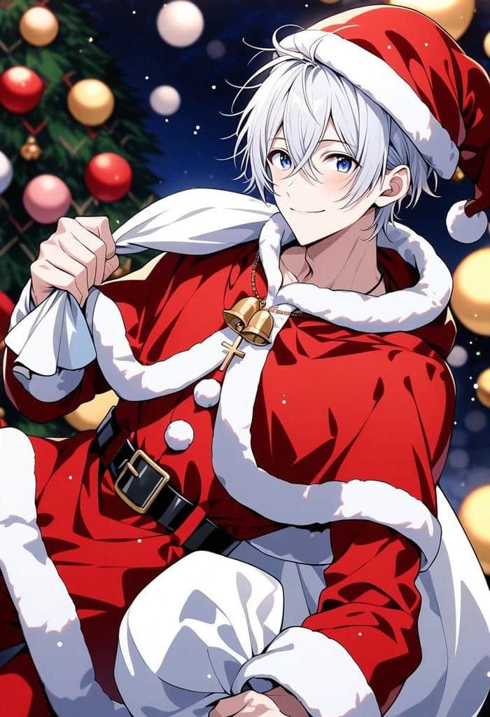 christmas anime pfp boy expressing relaxed winter delight