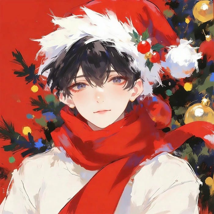 christmas anime pfp boy portraying bright eyes and smiles