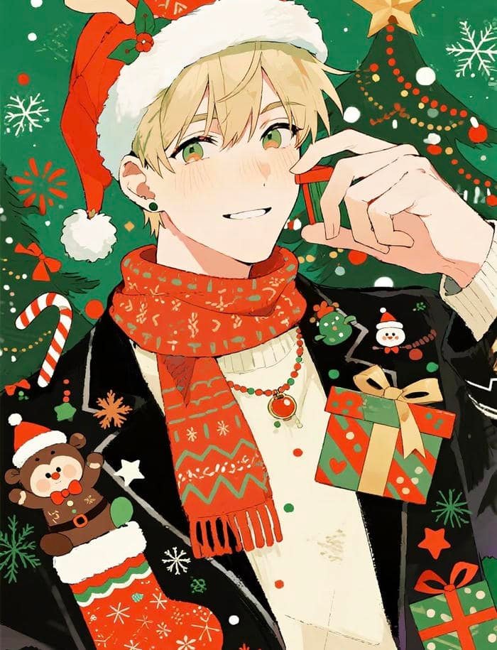christmas anime pfp boy portraying bright seasonal joy