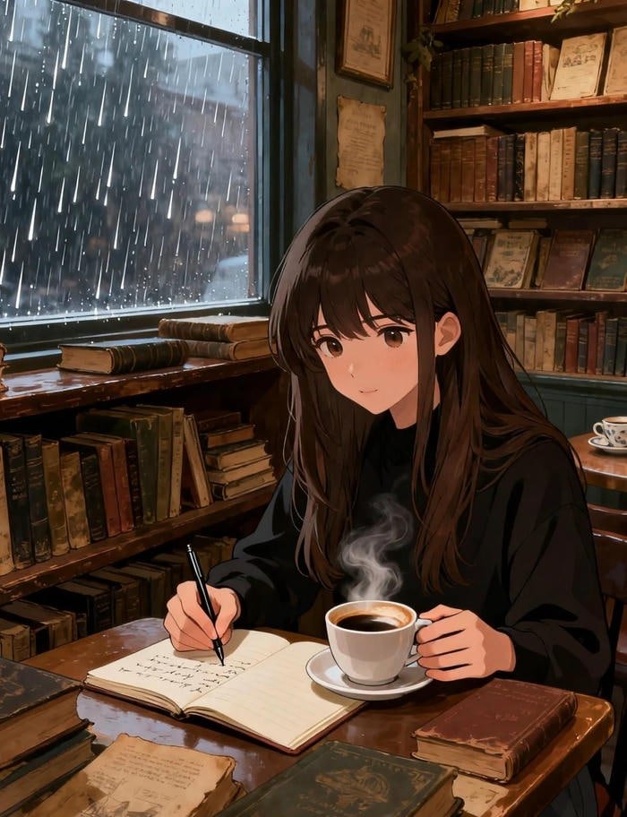 coffee pfp with natural window lighting effect