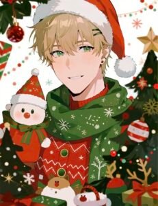 cozy seasonal vibe shapes christmas anime pfp boy