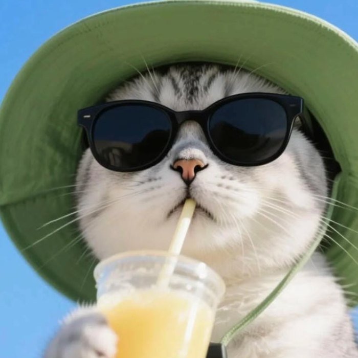 cute funny pfp of a cat drinking juice casually