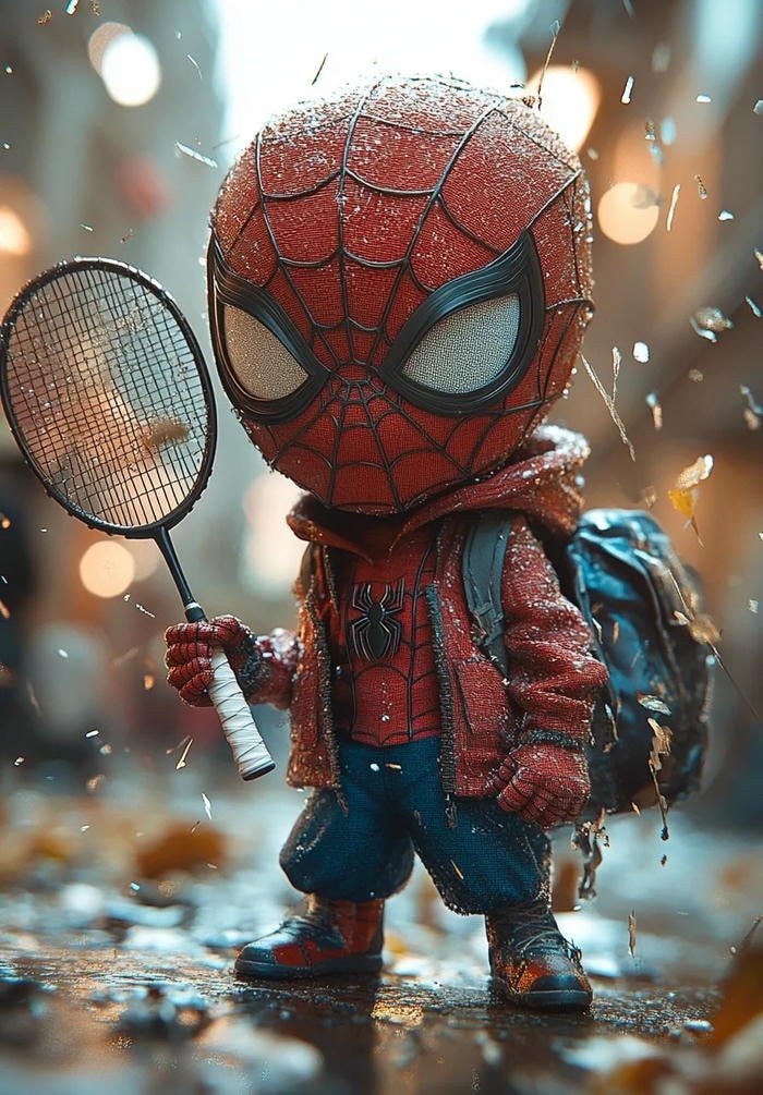 friendly cheerful superhero look spider man cute