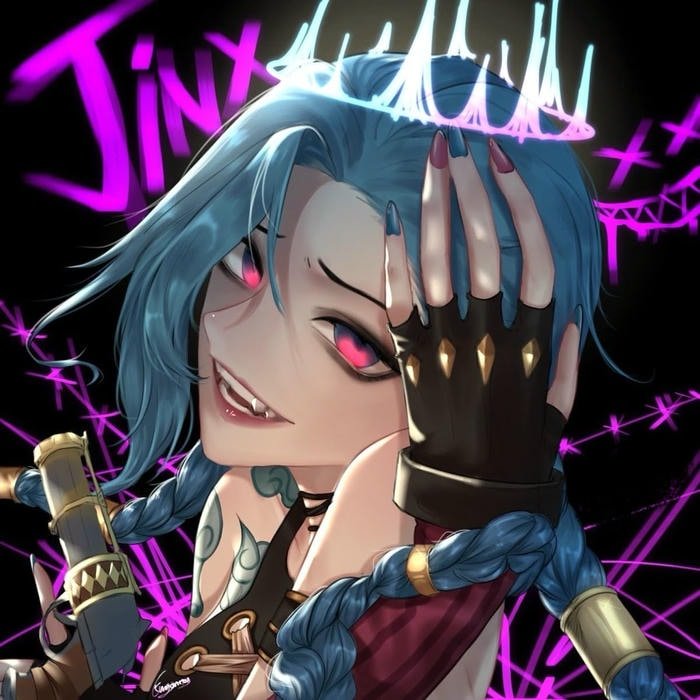 jinx pfp expressing excitement that borders on chaos
