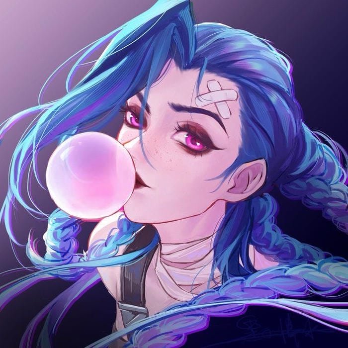 jinx pfp showing unstable thoughts behind bright eyes