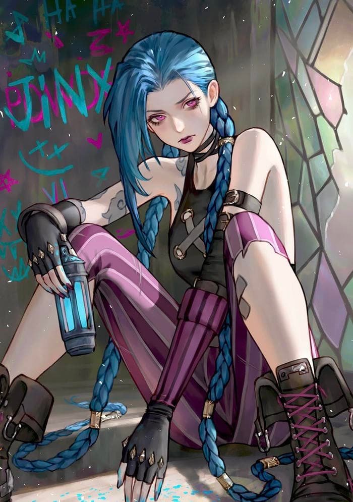 jinx pfp with a mischievous look full of unpredictability