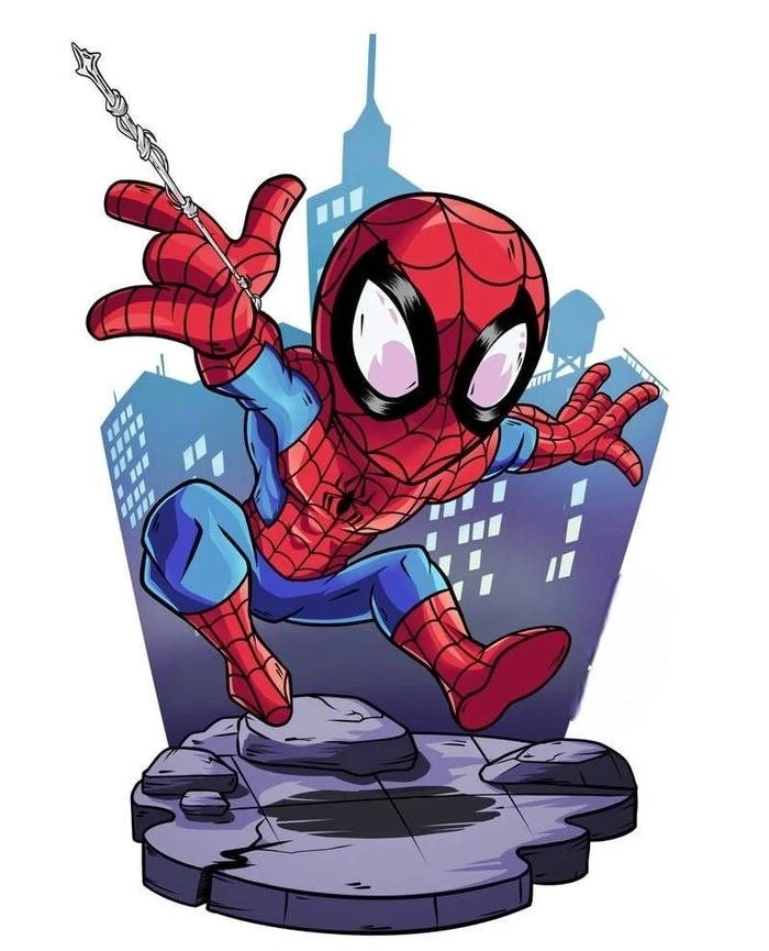 kawaii illustration style spider man cute