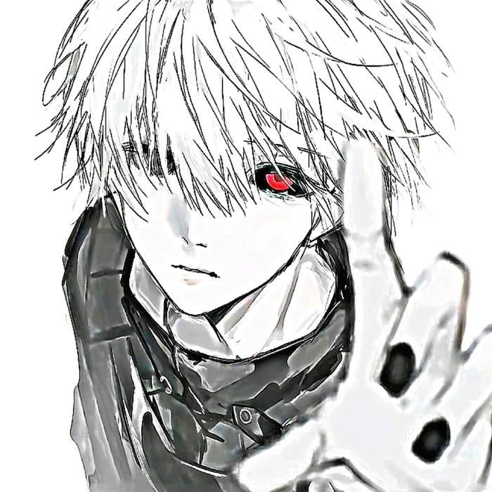 ken kaneki pfp showing a conflicted and intense stare