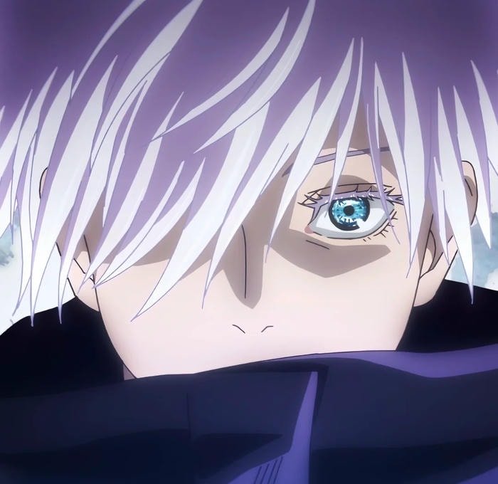 neon blue photo of gojo discord pfp