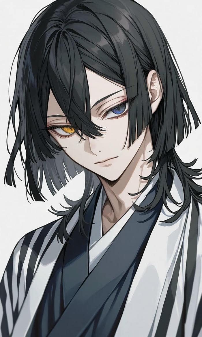 obanai pfp showing a sharp and watchful expression