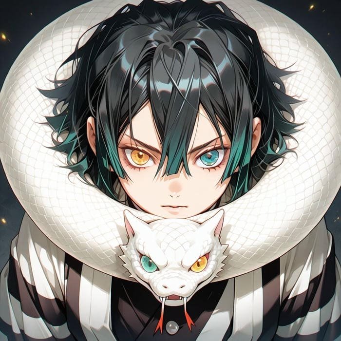 obanai pfp with a tense and focused gaze