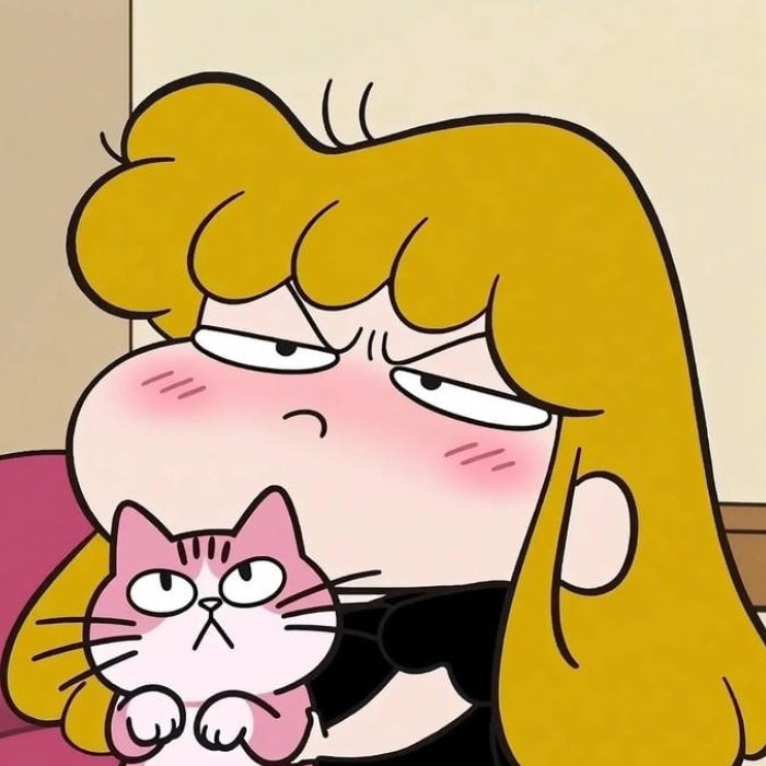 this cartoon girl hugging a cat defines a cute funny pfp look