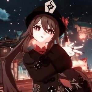 Autumn inspired leaves drifting around seasonal Hu Tao pfp