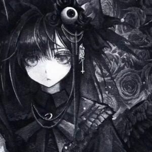 Black and white aesthetic emo pfp with grain texture