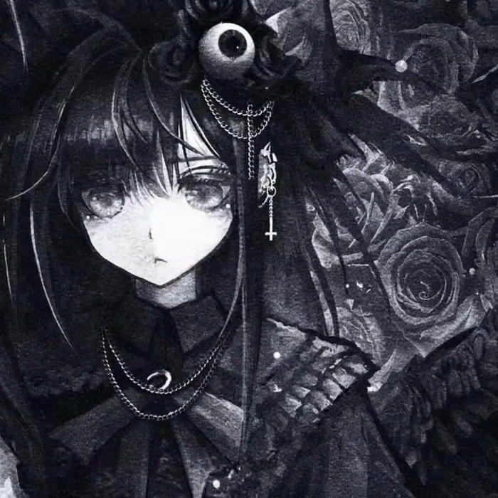 Black and white aesthetic emo pfp with grain texture