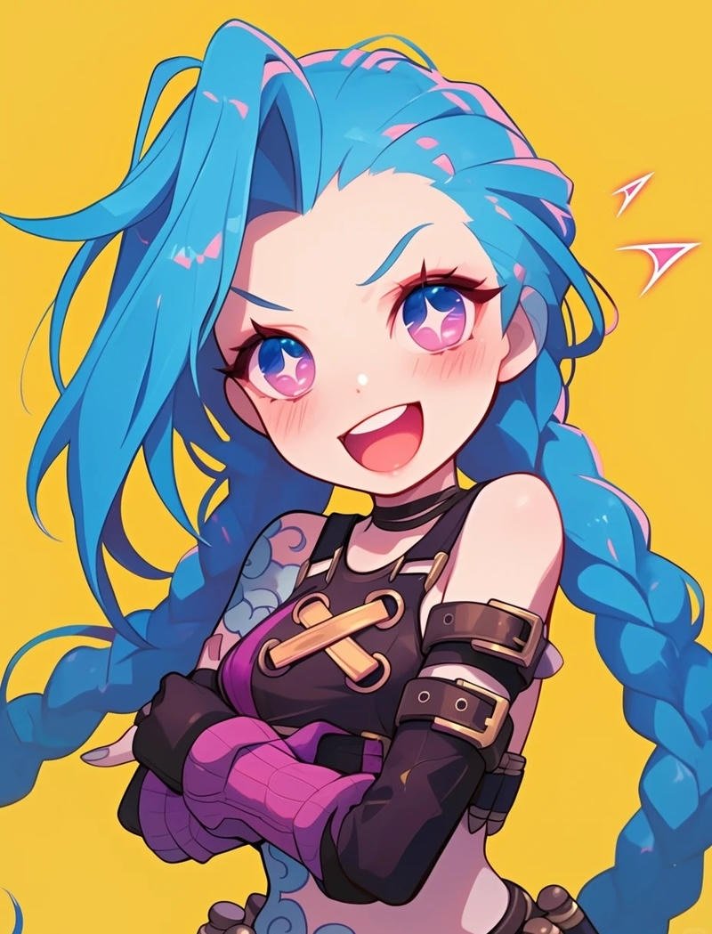 Blue braid villain portrait designed as Jinx Arcane PFP