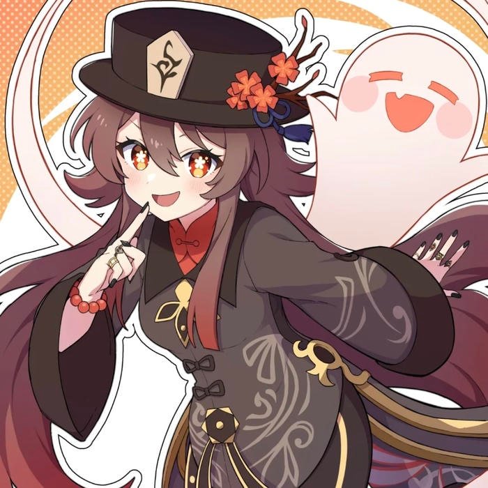 Bright glowing eyes reflecting energetic charm in Hu Tao pfp