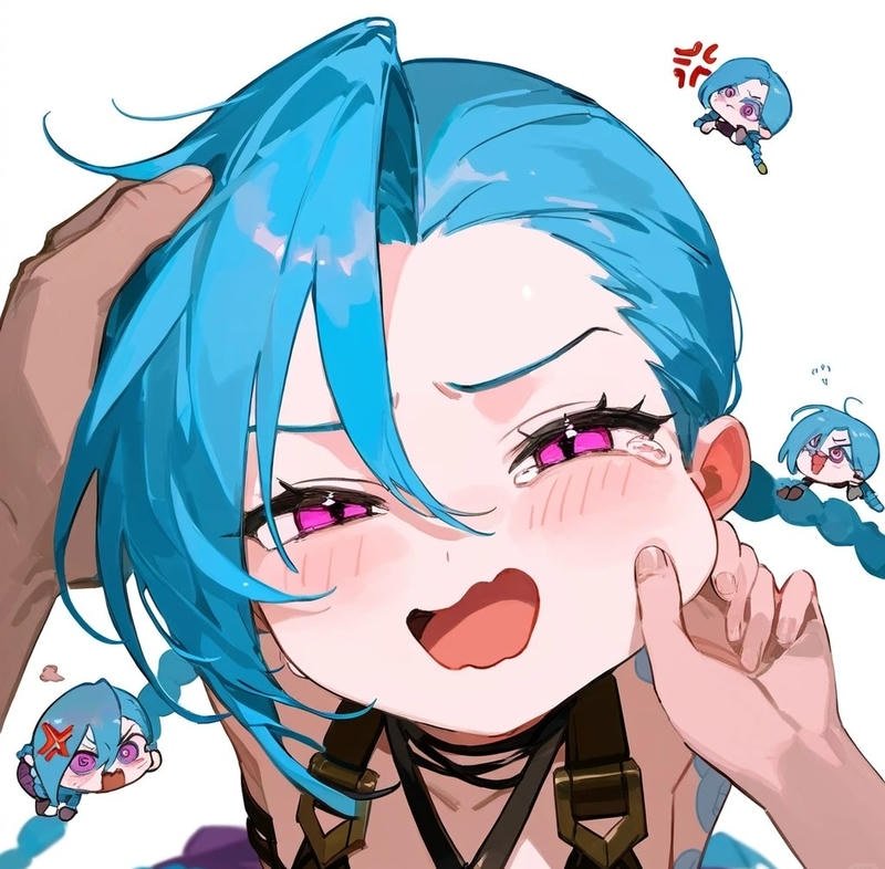 Broken smile Arcane chaos portrait showing Jinx PFP sad