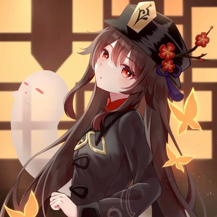 Candlelit atmosphere casting warm highlights on Hu Tao pfp