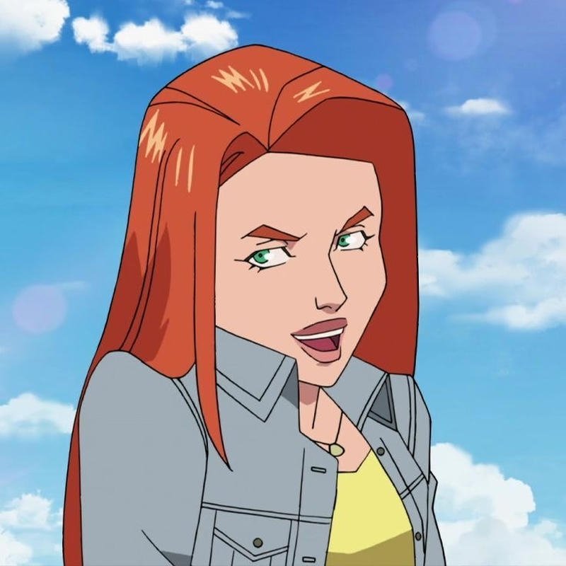 Composed superhuman girl portrait crafted as Atom Eve pfp