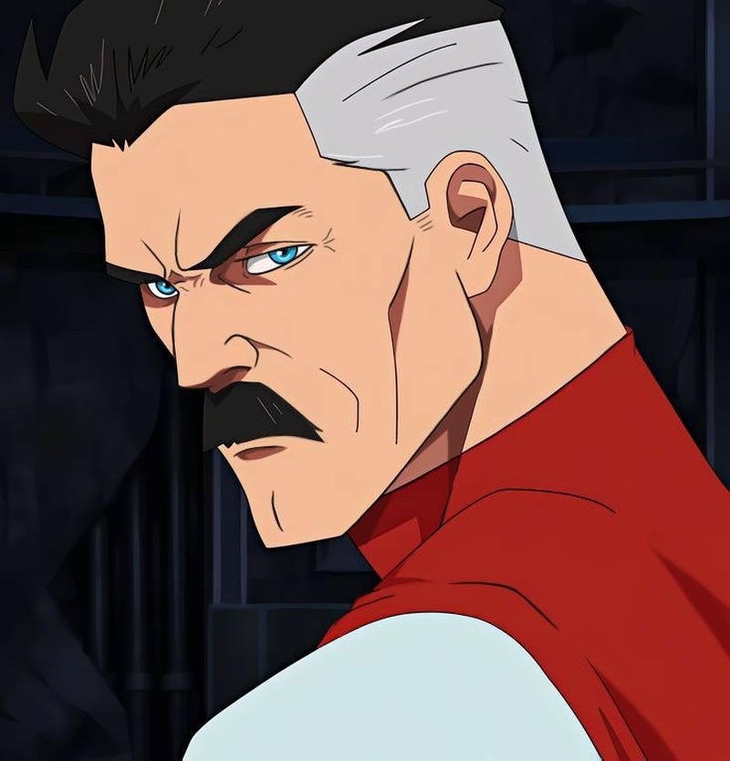 Confident Viltrumite leader expression in Omni Man pfp