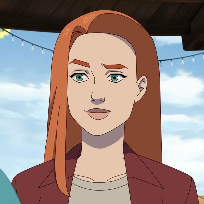 Confident cosmic defender avatar styled Atom Eve pfp