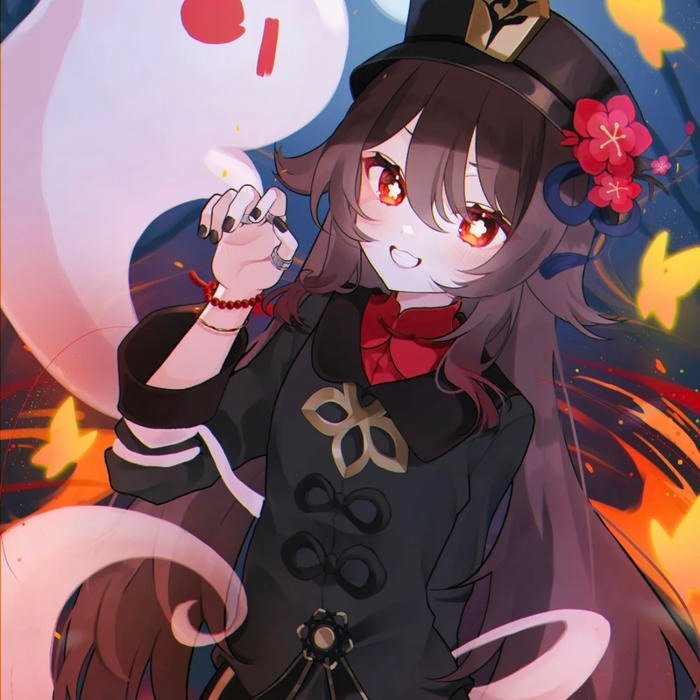 Confident playful pose centered in balanced Hu Tao pfp