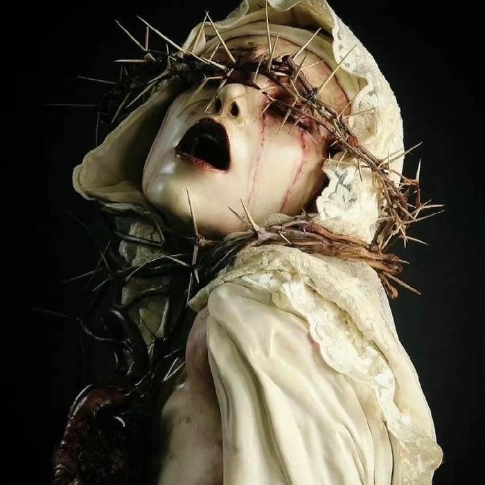 Eerie half smile emerging from horror pfp darkness