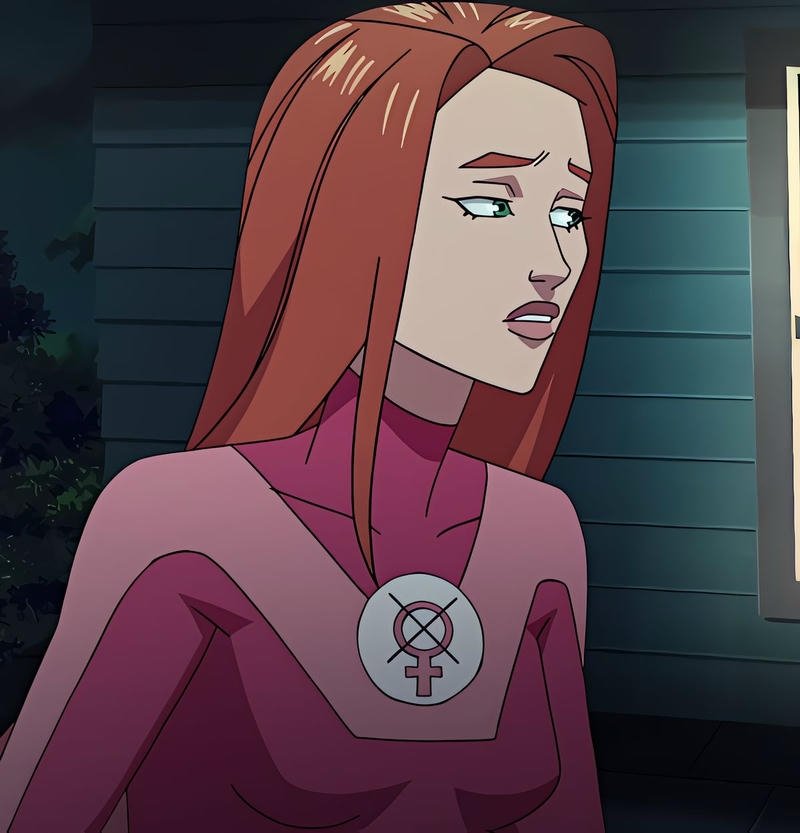 Elegant cosmic savior headshot designed Atom Eve pfp