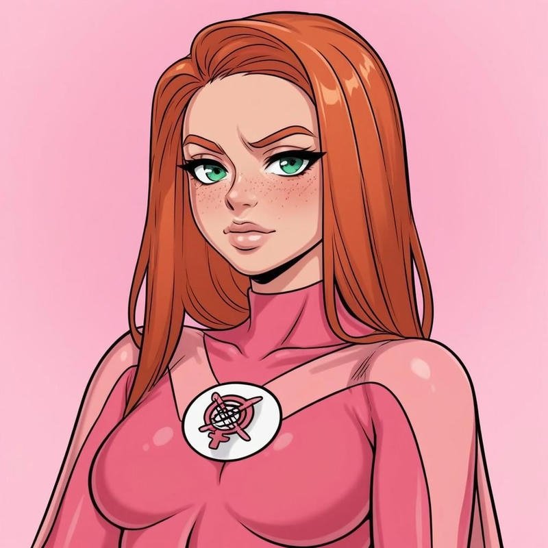 Elegant superpowered savior icon appearing Atom Eve pfp
