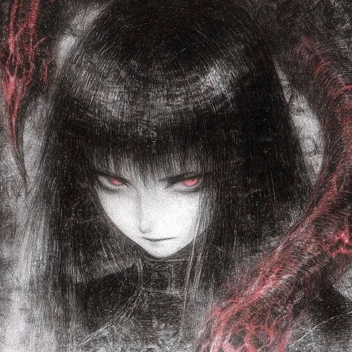 Glowing red pupils intensifying pfp scary portrait