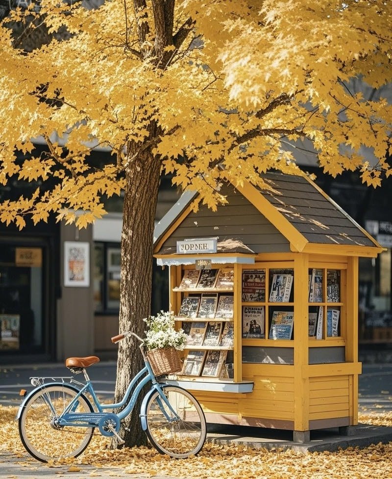Golden maple leaves falling around profile portrait aesthetic fall pfp design