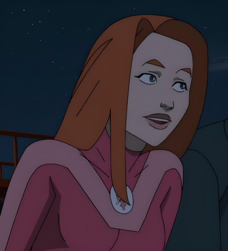 Graceful cosmic powered character portrait Atom Eve pfp