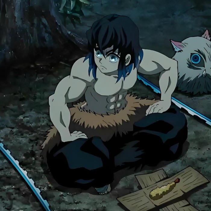 Heroic low angle perspective elevating dominant Inosuke pfp