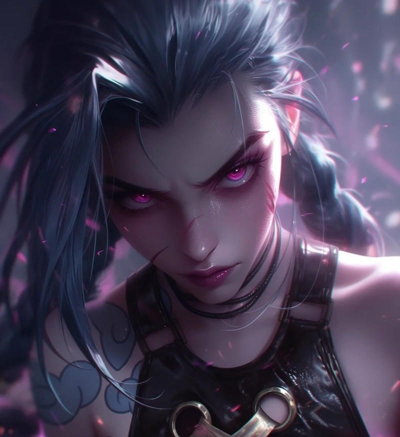 Iconic Arcane chaos girl portrait forming Jinx PFP