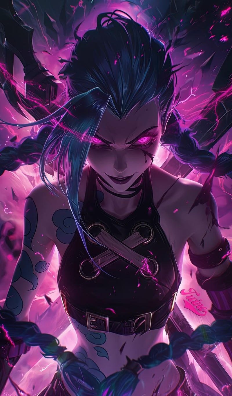 Image Jinx PFP glowing eyes Arcane villain avatar