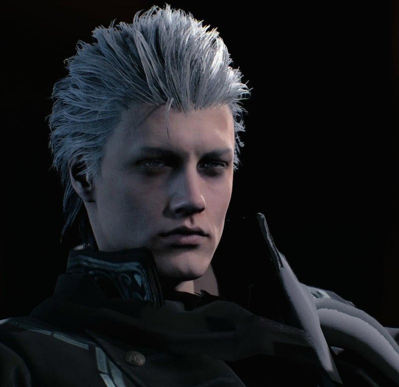 Image vergil pfp silver hair swordsman close portrait