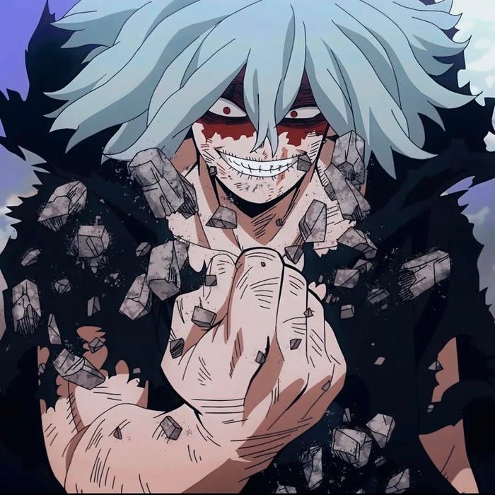 Intense crimson eyed Shigaraki pfp with cracked skin