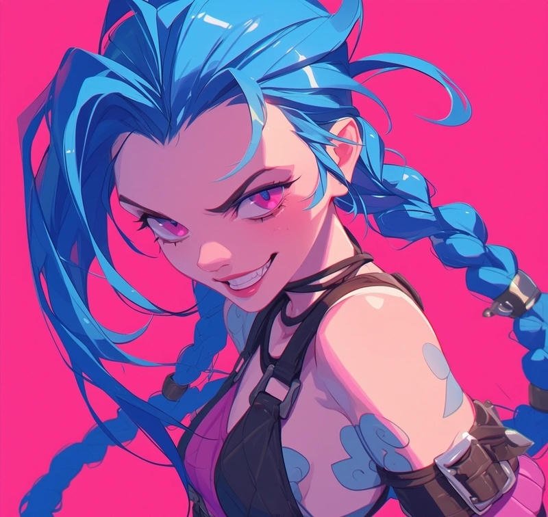 Intense stare villain portrait matching Jinx Arcane PFP