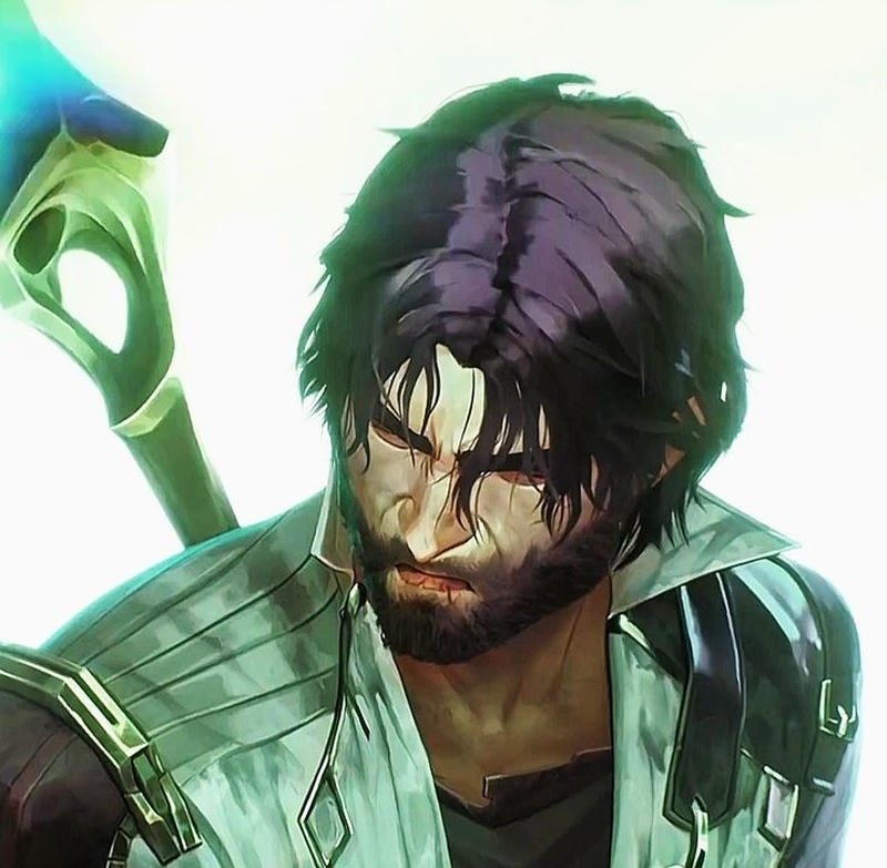 Jayce pfp confident inventor standing before Piltover skyline