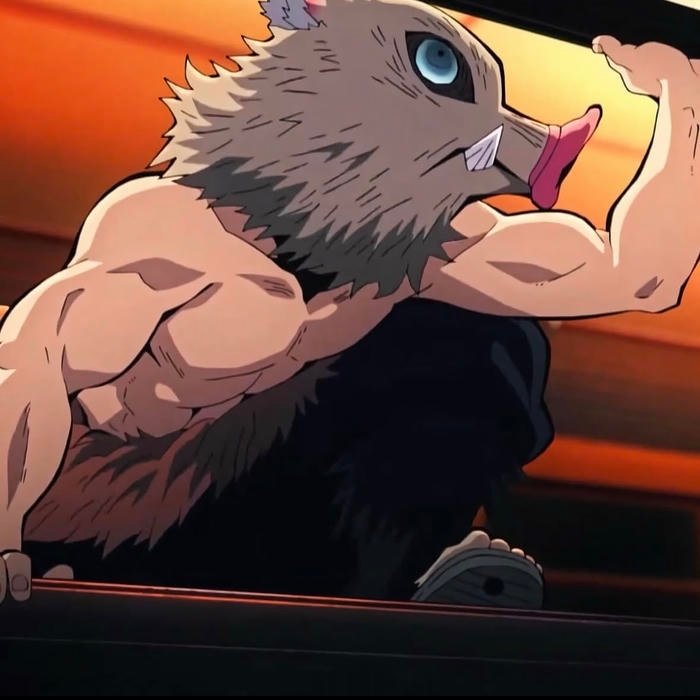 Minimal blurred background emphasizing iconic Inosuke pfp presence