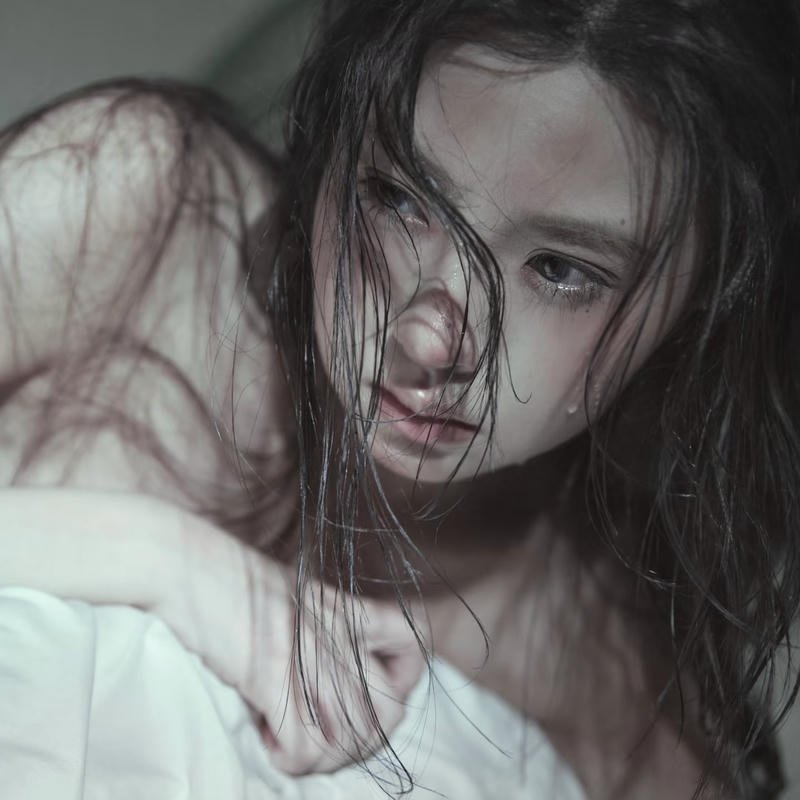 Misty tone character headshot styled sad pfp aesthetic