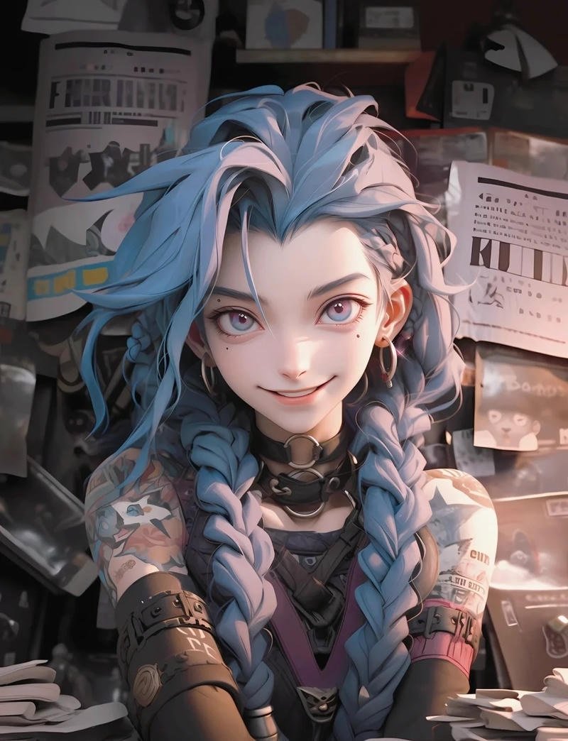 Neon chaos lighting portrait forming Arcane Jinx PFP