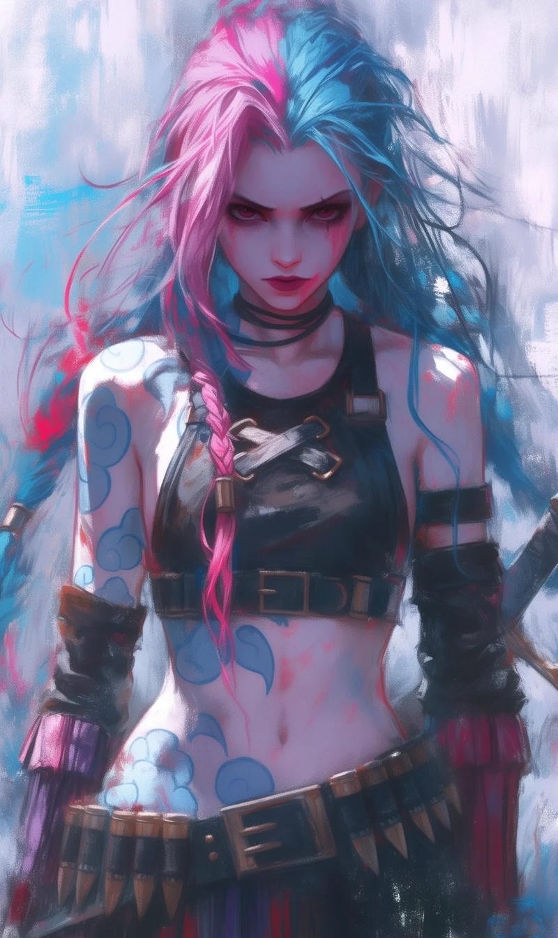 Neon lighting chaos girl avatar styled Arcane Jinx PFP