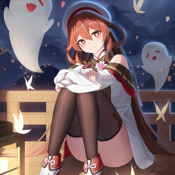 Night festival backdrop enriching atmospheric Hu Tao pfp scene