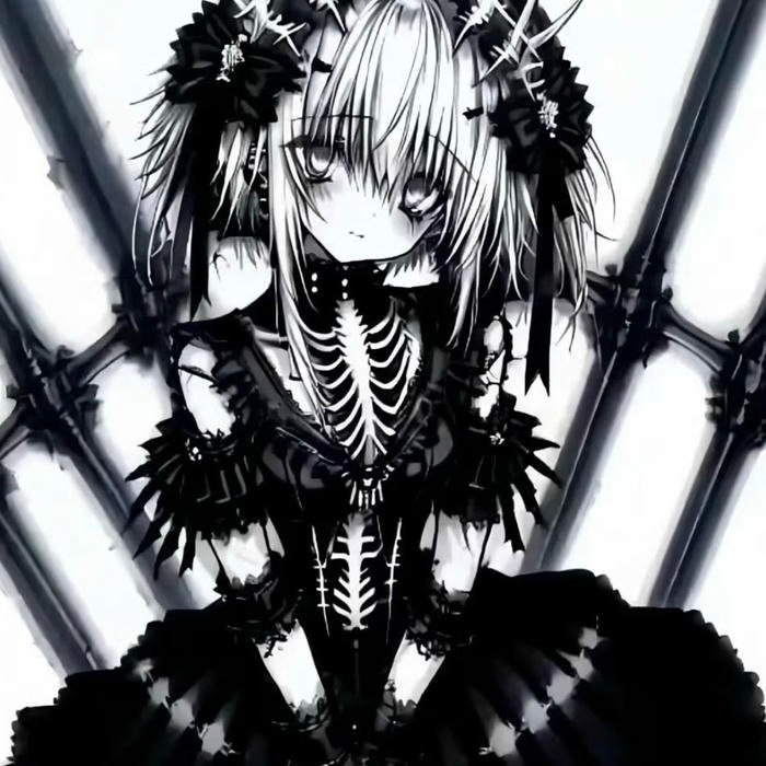 Pale complexion contrasted with dark emo pfp styling