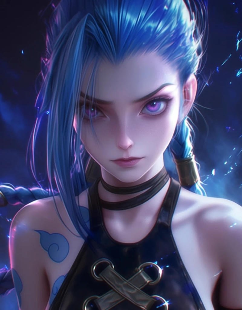 Picture Jinx Arcane PFP graffiti style villain portrait