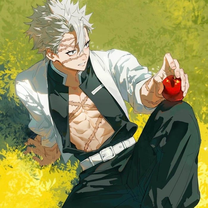 Piercing hostile expression dominating close range Sanemi pfp